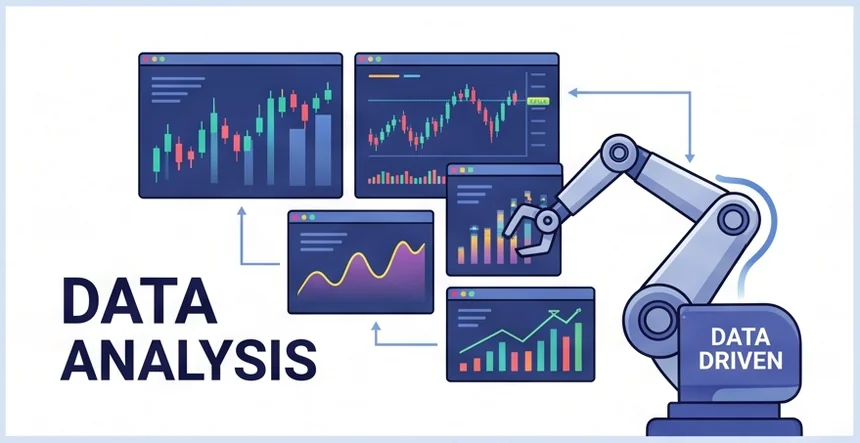 Automated data analysis illustration across multiple charts