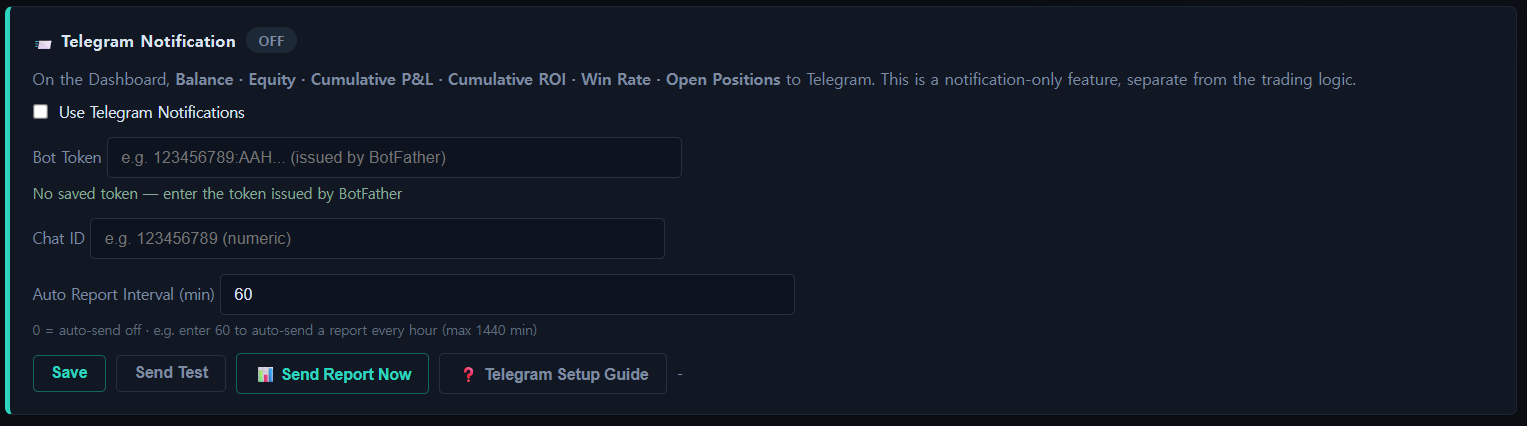 JaviD Future Bot Telegram Notification panel
